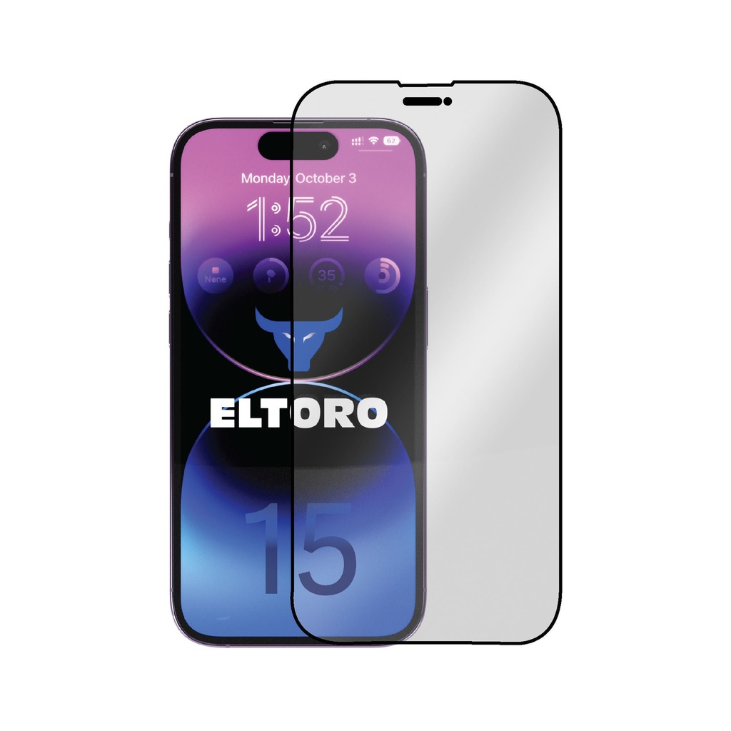 حماية شاشة Eltoro Double Strong CF لهاتف iPhone 15 - 6.1 شفاف بإطار أسود