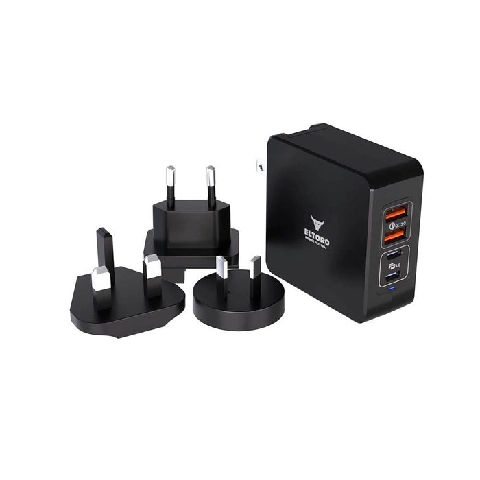شاحن إلتورو العالمي 120 واط PD 3.0 و QC 3.0 GaN مع 4 منافذ، 2 USB-A و 2 USB-C - أسود