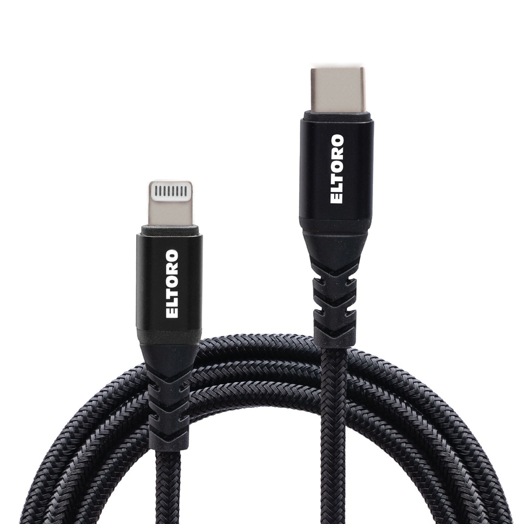 كابل Eltoro USB-C إلى Lightning KEVLAR بطول 1 متر مع - نايلون أسود