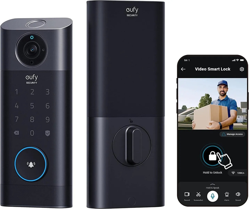 قفل ذكي Eufy Video ببصمة الإصبع وواي فاي - أسود
