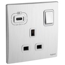 مقبس كهربائي قياسي بريطاني من ليجراند مع شاحن USB-C Belanko S - 13 أمبير 250 فولت، أحادي القطب، مفتاح - لون أنثراسيت