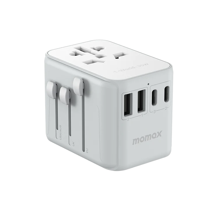 Momax 1-World PD35W 5 منافذ + محول سفر تيار متردد (تيتانيوم)