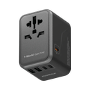MOMAX 1-World+ 70W GaN 3-Port مع كابل USB-C مدمج + محول تيار متردد للسفر (تيتانيوم صحراوي)
