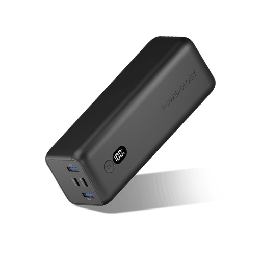 باور بانك باورلوجي أونيكس 20000 مللي أمبير/ساعة، مزود بمنفذي USB-C، شحن سريع لثلاثة أجهزة - أسود