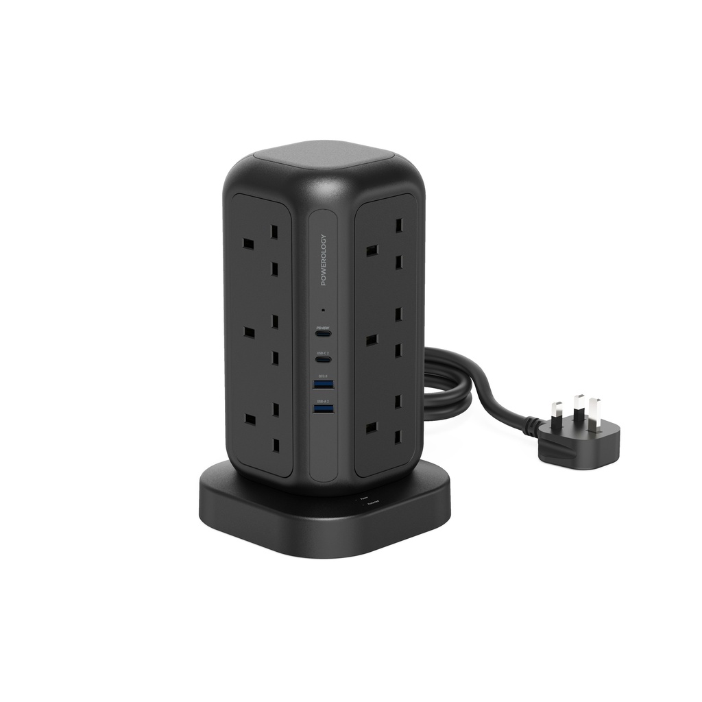 موزع USB-C من Powerology 12 في 1 - HDMI وDP 4K Ethernet بسرعة نقل بيانات 10 جيجابت في الثانية - رمادي