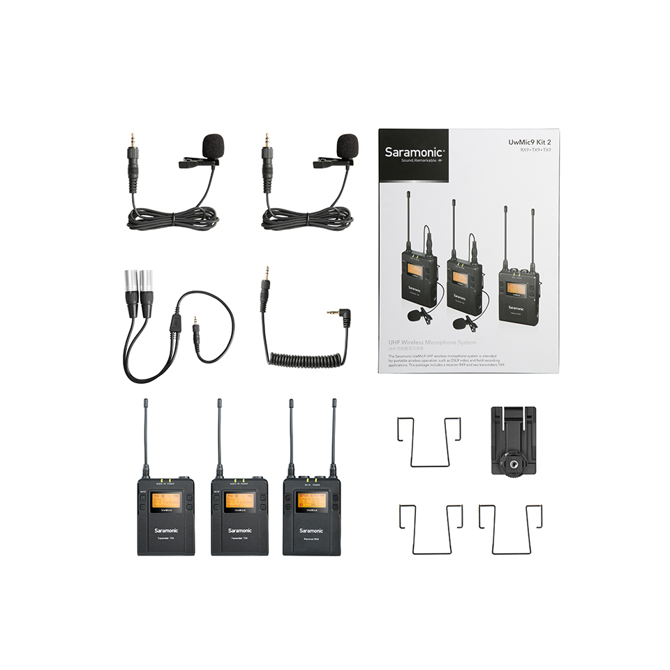 طقم ميكروفون لاسلكي UHF ثنائي القناة من Saramonic UwMic9 Kit1