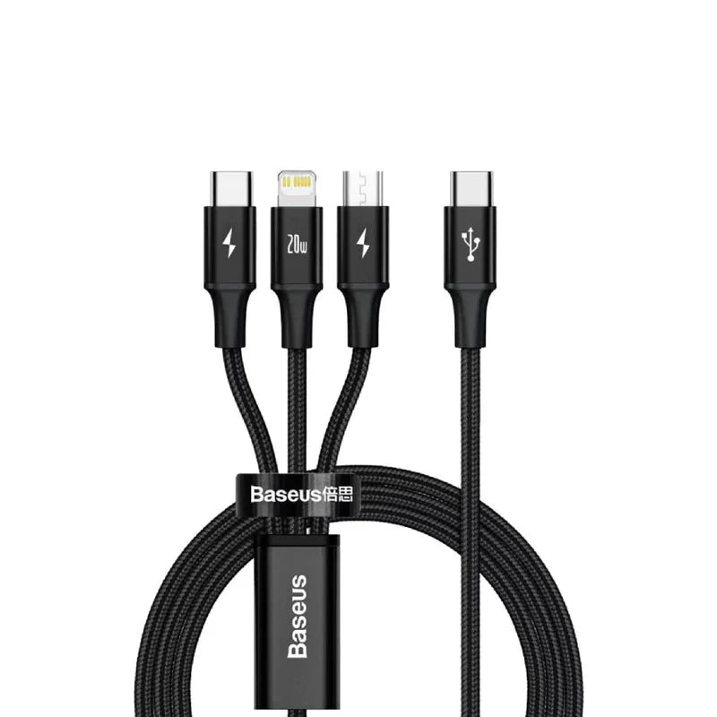 Baseus Rapid Series 3-in-1 Fast Charging Data Cable Type-C to C+L+C PD 20W 1.5m Black