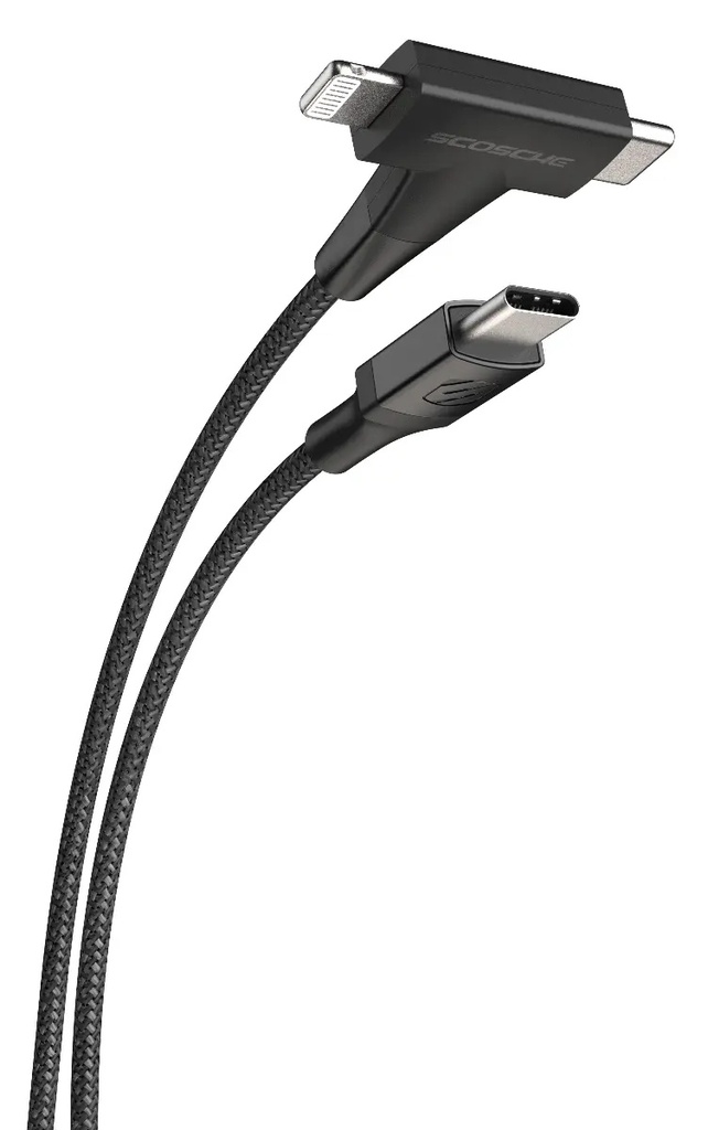 شاحن سيارة سريع معتمد من Scosche Powervolt بقوة 60 واط، مزود بمنفذي USB-C وUSB-C، مزود بخاصية توصيل الطاقة 3.0 مع PPS لجميع الهواتف الذكية والأجهزة التي تدعم منفذ USB-C - أسود