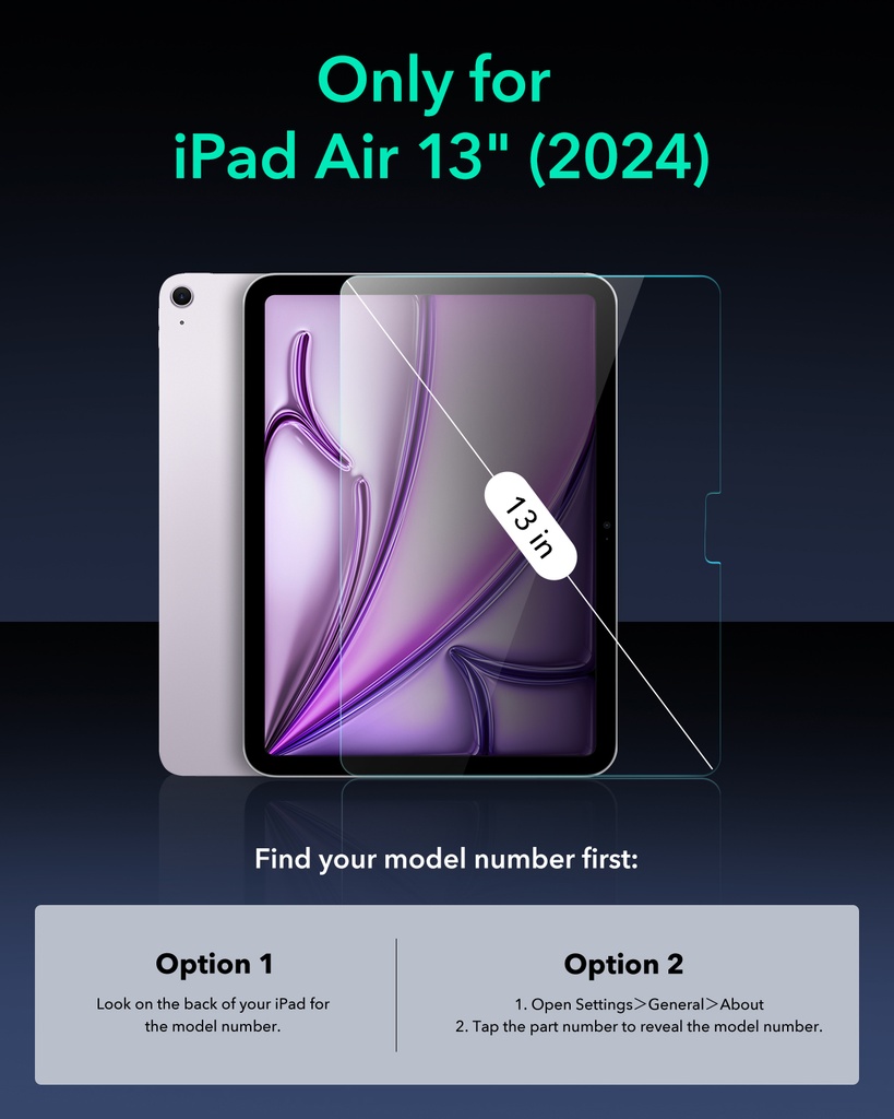 حماية شاشة ESR من الزجاج المقوى لجهاز iPad Air 13" 2024، عبوة واحدة