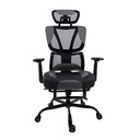 BLACK BULL Mesh Office and Gaming Chair with Footrest, Adjustable Headrest, 3D Armrest, 130kg Load Capacity, Black/Grey