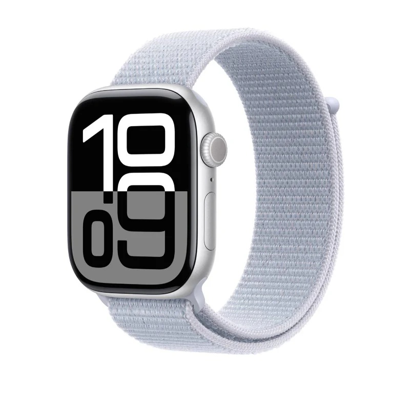 Apple Watch Series 10 GPS, 46 mm Silver Aluminium Case with Blue Cloud Sport Loop