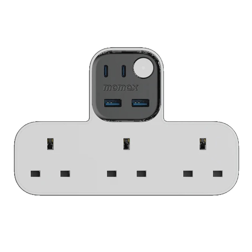 برج طاقة MOMAX 1-Charge Work Flow ذو 6 منافذ بشاشة رقمية مع USB (أبيض)