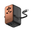 MOMAX 1-World+ 70W GaN 3-Port w/ Built-in USB-C Cable + AC Travel Adaptor (Desert Titanium)