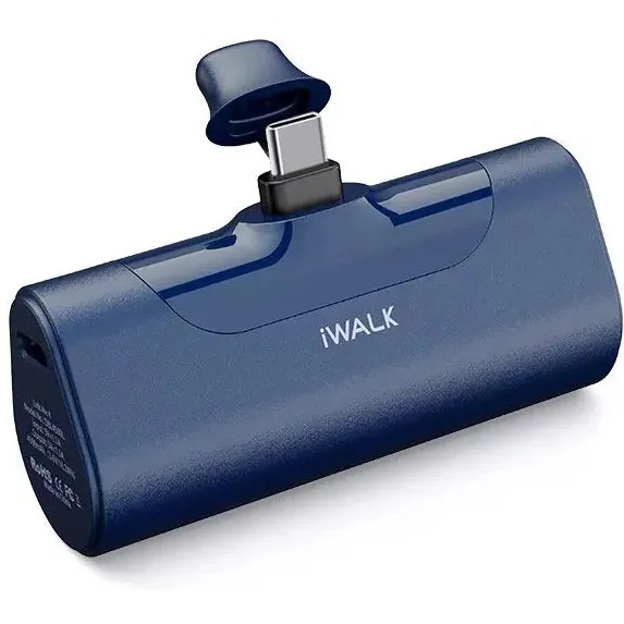 iWalk LinkPod 4 | 4500mAh Pocket Size Cute Portable Charger [Built-In Type C Connector], Pass-Through Charging Technology - Blue