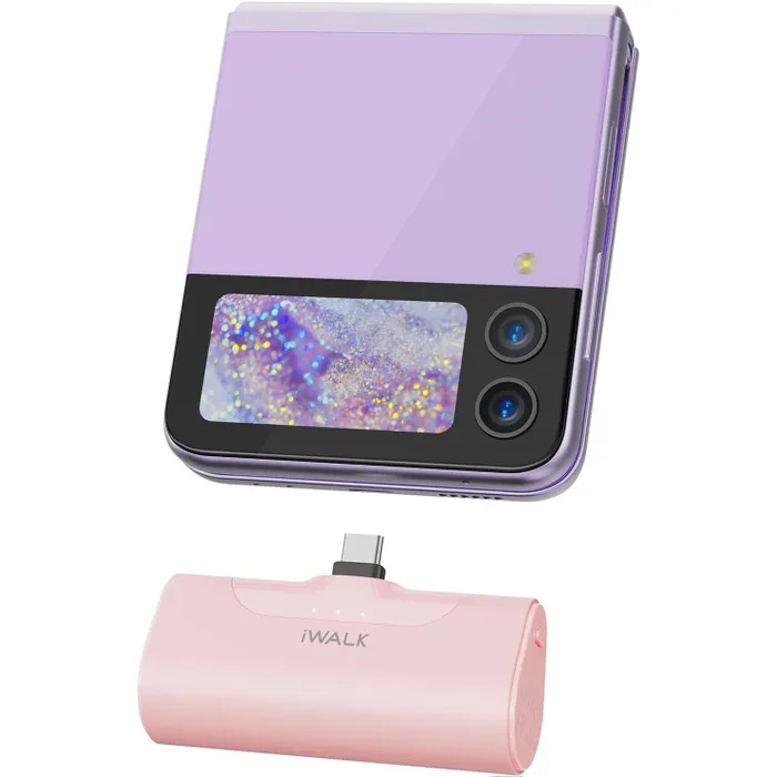 iWalk LinkPod 4 | 4500mAh Pocket Size Cute Portable Charger [Built-In Type C Connector], Pass-Through Charging Technology - Pink