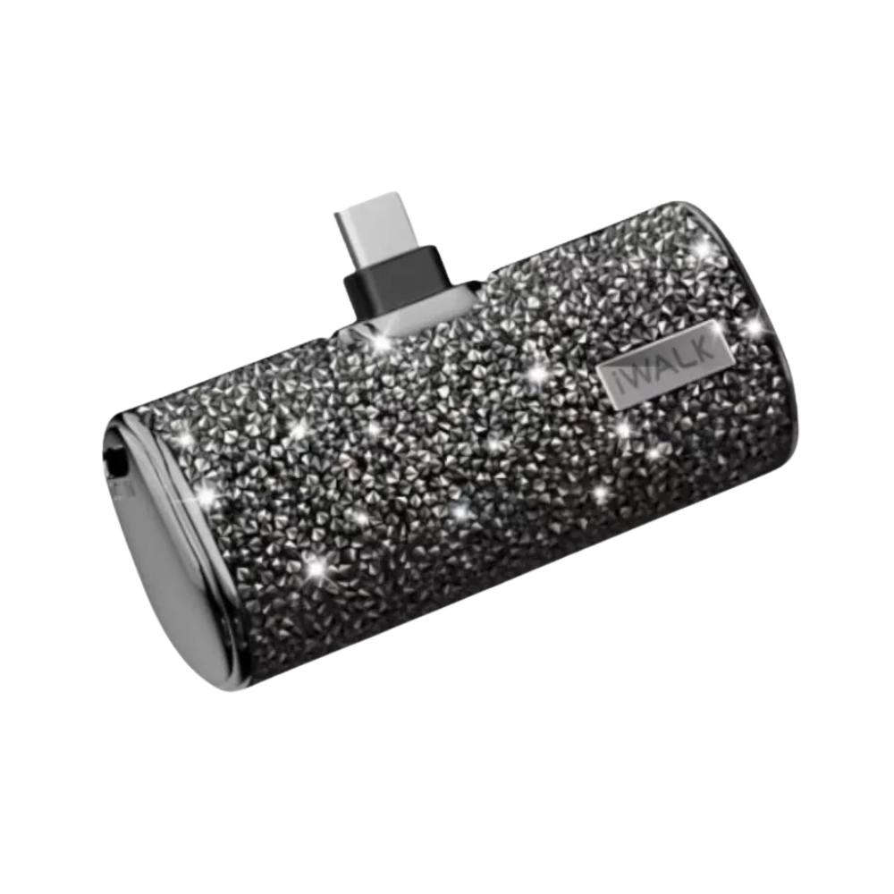 iWalk Secret4500 | 4500mAh BlingBling Portable Charger for iPhone [Built-In Type C Connector] Sparkly Diamond Design, Mini as a Lipstick - Diamond / Black