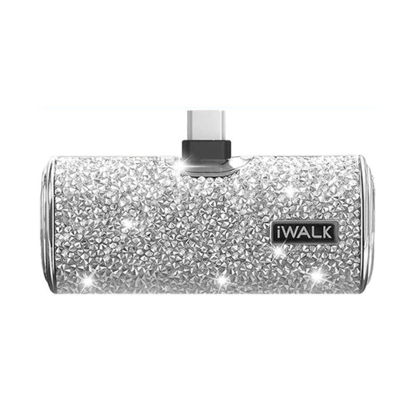 iWalk Secret 4500 | 4500mAh BlingBling Portable Charger for iPhone [Built-In Type C Connector] Sparkly Diamond Design, Mini as a Lipstick - Diamond / Silver