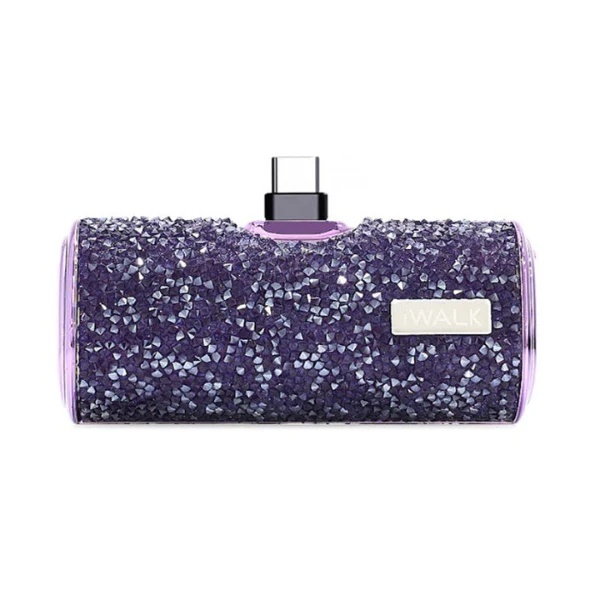 iWalk Secret 4500 | 4500mAh BlingBling Portable Charger for iPhone [Built-In Type C Connector] Sparkly Diamond Design, Mini as a Lipstick - Diamond / Purple