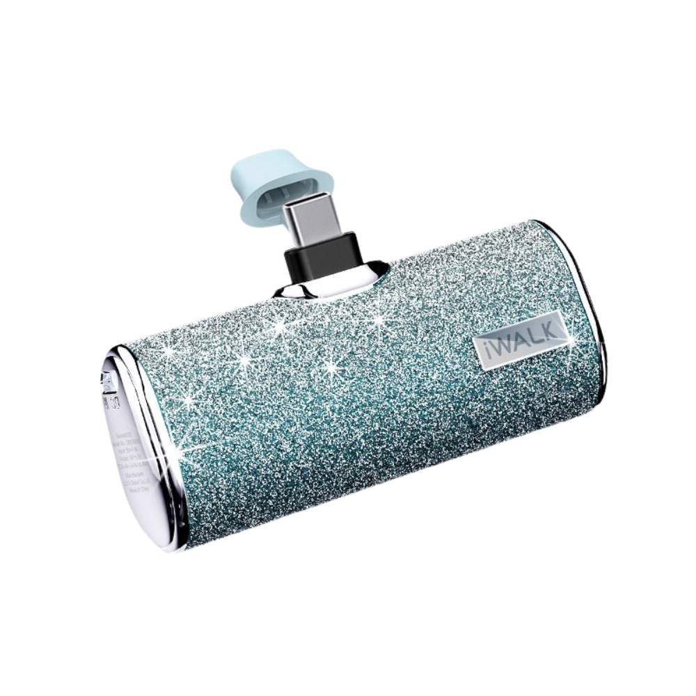 iWalk Secret4500 | 4500mAh BlingBling Portable Charger for iPhone [Built-In Type C Connector] Sparkly Diamond Design, Mini as a Lipstick - Diamond / Bule