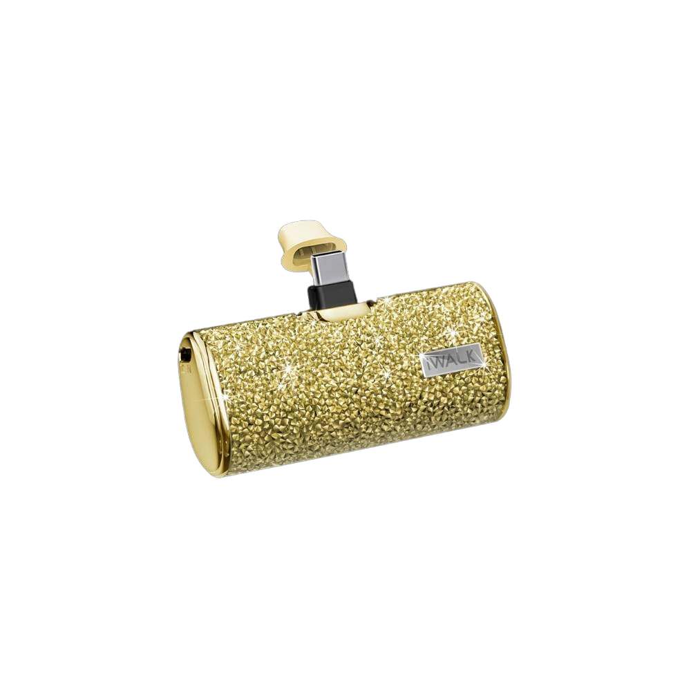 iWalk Secret4500 | 4500mAh BlingBling Portable Charger for iPhone [Built-In Type C Connector] Sparkly Diamond Design, Mini as a Lipstick - Diamond / Gold