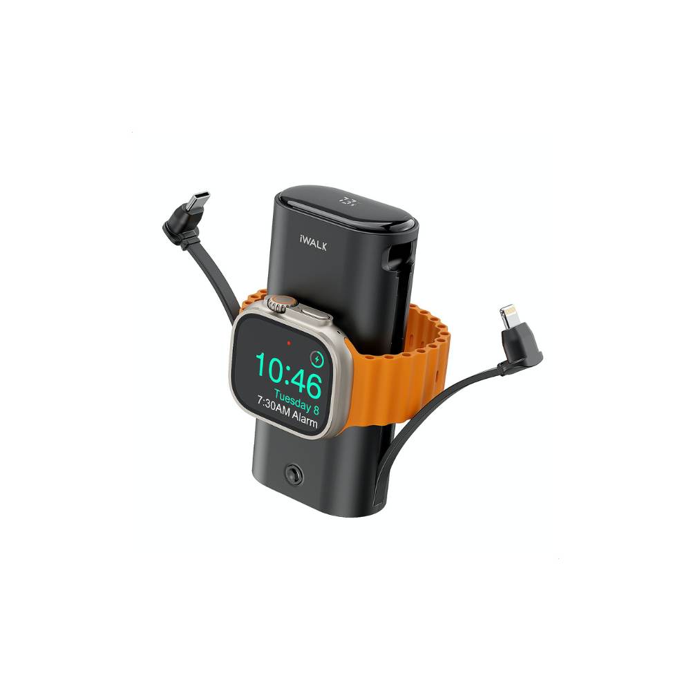 iWalk LinkPod Switch | بنك طاقة محمول دوار بسعة 5000 مللي أمبير/ساعة، مزود بمنفذي USB-C وLightning للتبديل بحرية، وشحن سريع ثنائي الاتجاه بقوة 15 وات بتقنية PD - أبيض