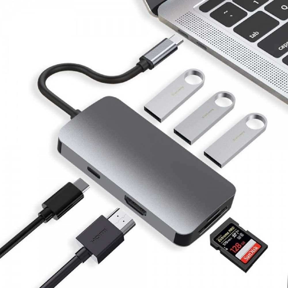 iWalk PD 100W 7-in-1 Station Hub Type-C Multiport Adapter,4K HDMI PD 100W USB 3.0 Card Reader - Gray