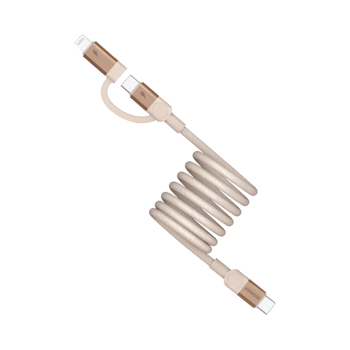 MOMAX Mag.link USB-C to C & Lightning Magnetic Cable 1m (Desert Titanium)