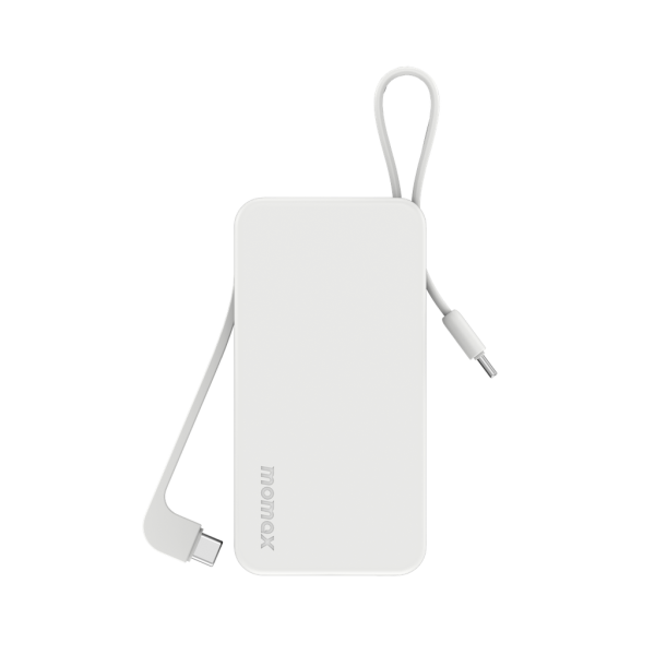 MOMAX 1-Power Vital+ 10000mAh Battery Pack with Dual Built-in USB-C Cable (White)