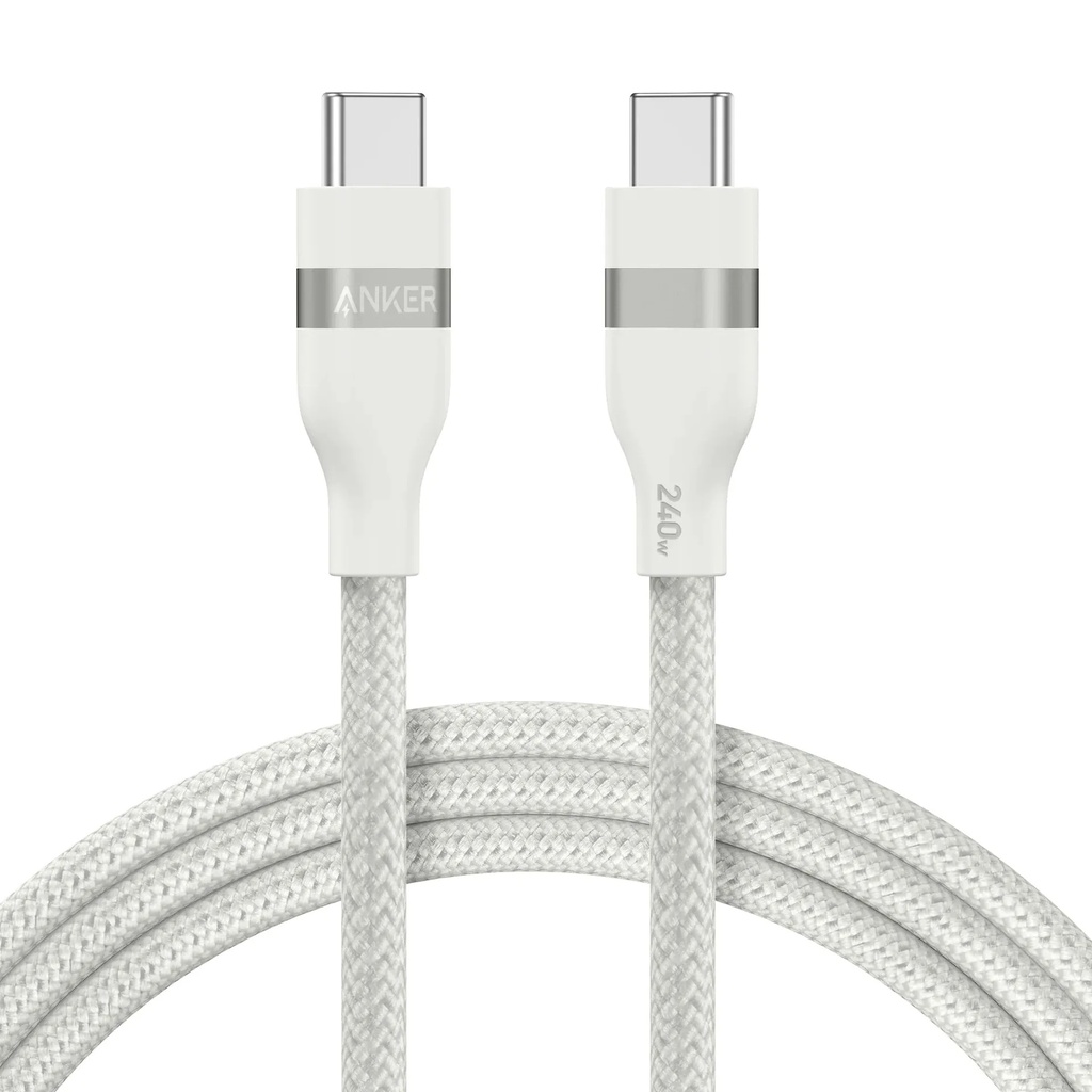 Anker USB-C to USB-C Cable 240W (Upcycled-Braided) (0.9m/3ft) - White