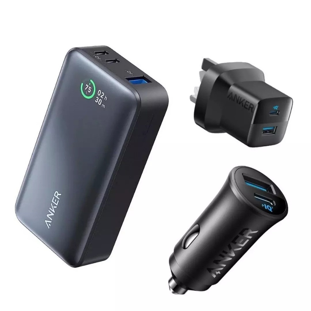 Anker 533 Powercore + Charger + 2-Ports Car Charger, Bundle, F25BUN01 - Black
