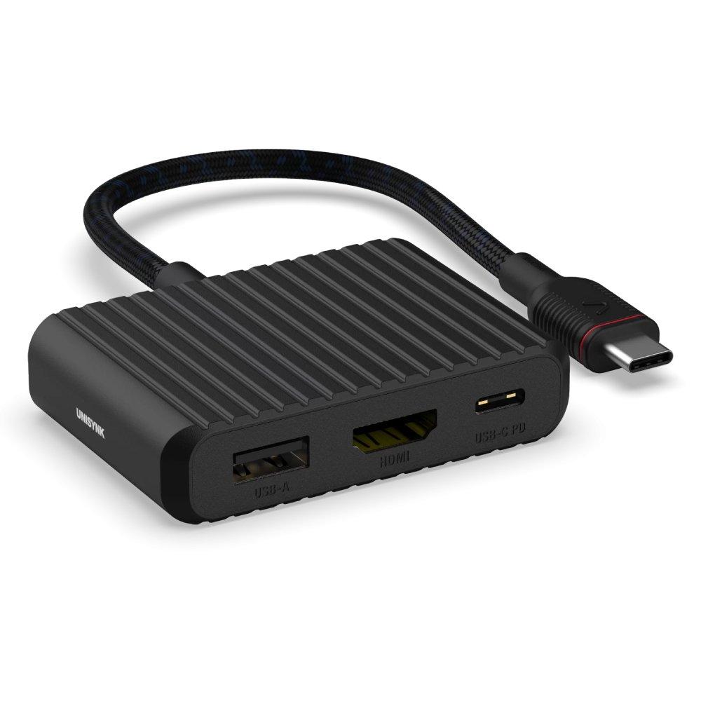 UNISYNK 3 Port USB-C Hub V2, 100W, 10383- Black