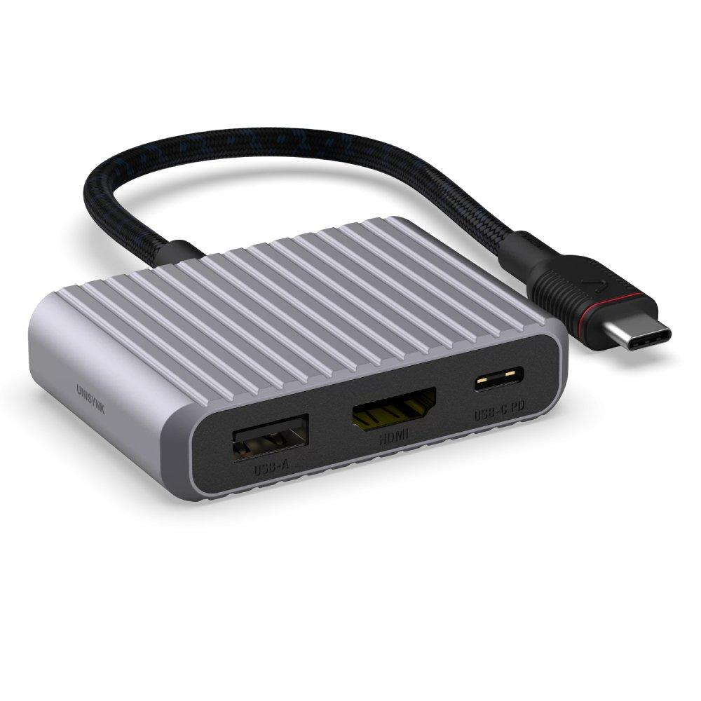 UNISYNK 3 Port USB-C Hub V2 laptop charger, 100W, 10384 - Grey