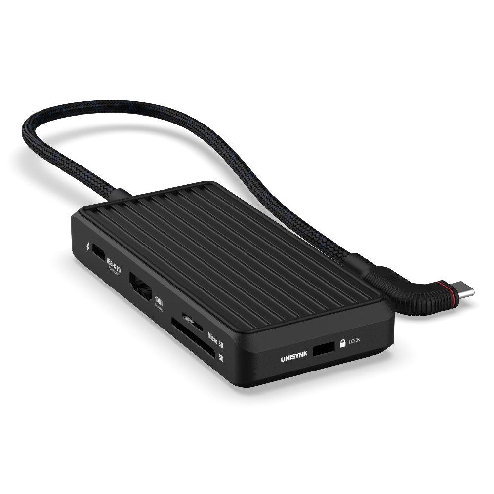 UNISYNK 8 Port USB-C Hub V2 laptop charger, 100W, 10385 – Black