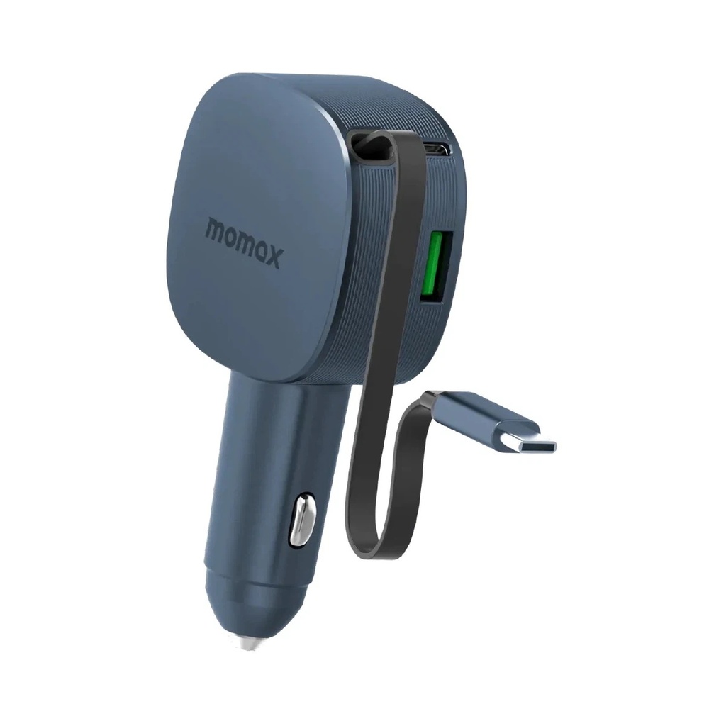 Momax 1-MOVE+ 60W 2-Port Car Charger with Built-in Retractable cable (Grey)