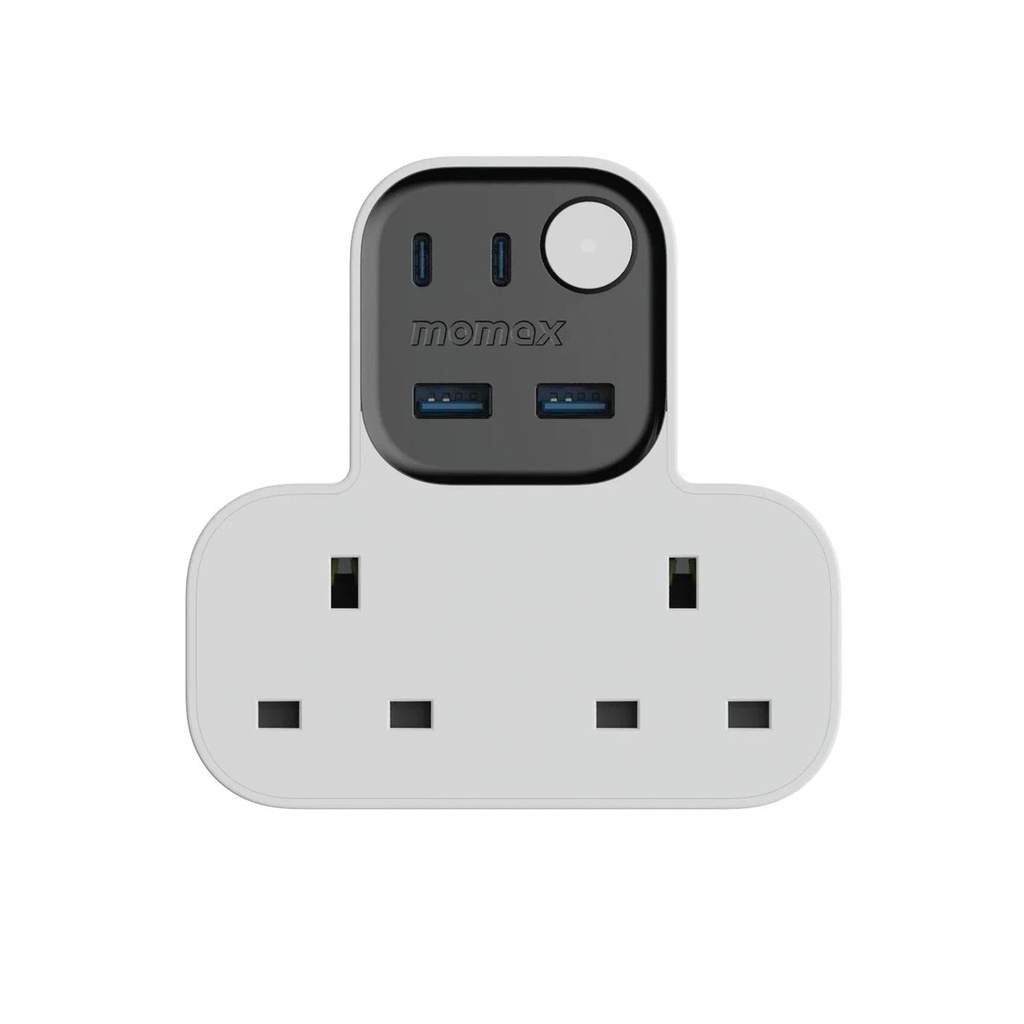 Momax 1-Charge Work Flow T-shaped Extention 2 Socket with USB (White)
