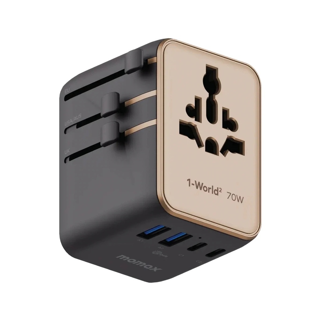 Momax 1-World2 70W 5-Port USB-C AC Travel Adaptor (Desert Titanium)