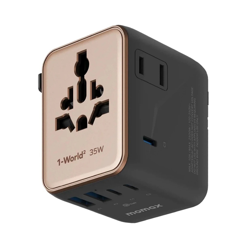 Momax 1-World2 35W 5-Port Dual AC Travel Adaptor (Desert Titanium)