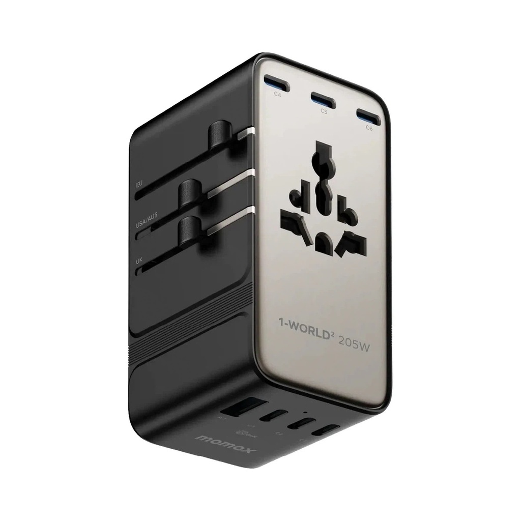 Momax 1-World2 205W 7-Port Dual AC Travel Adaptor (Titanium)
