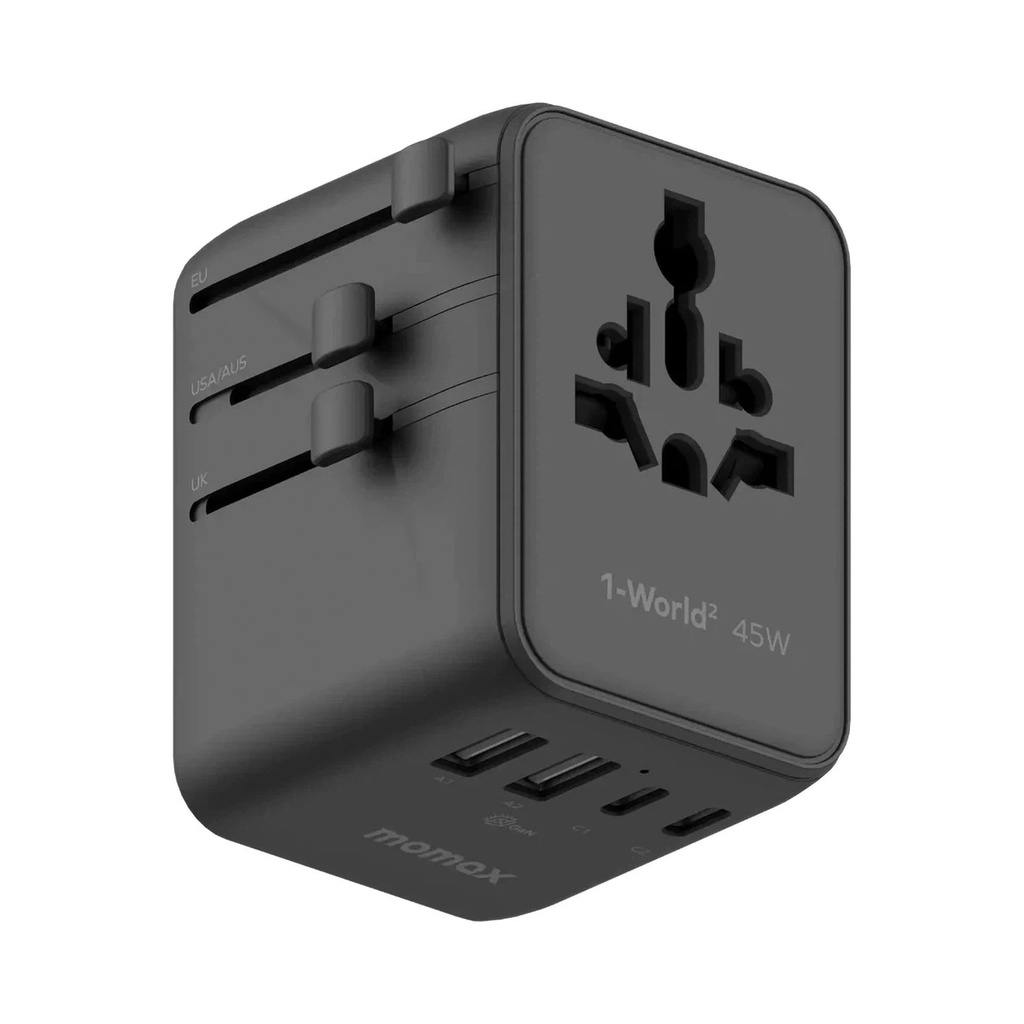 Momax 1-World2 45W 5-Port Dual AC Travel Adaptor (Black)