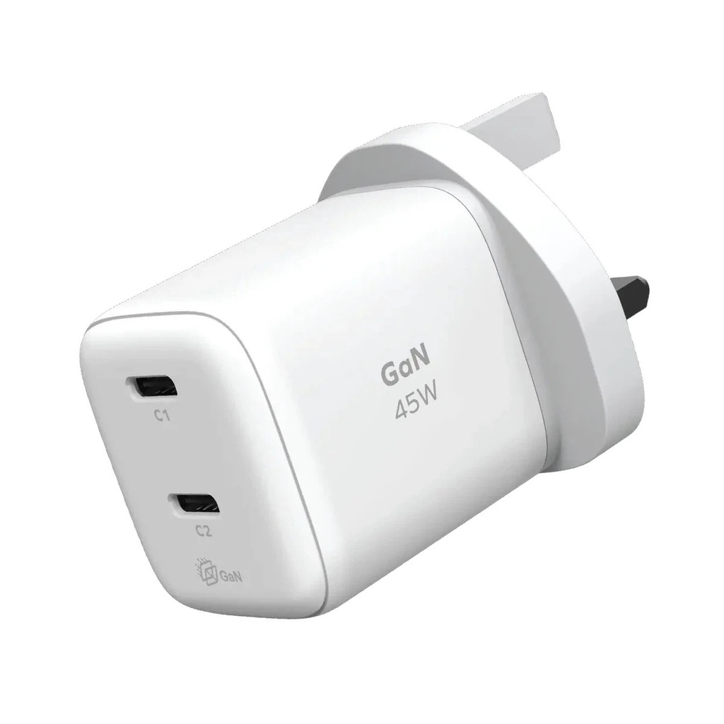 Momax 1-Charge 45W 2-Port GaN Charger 2x USB-C (UK) (White)