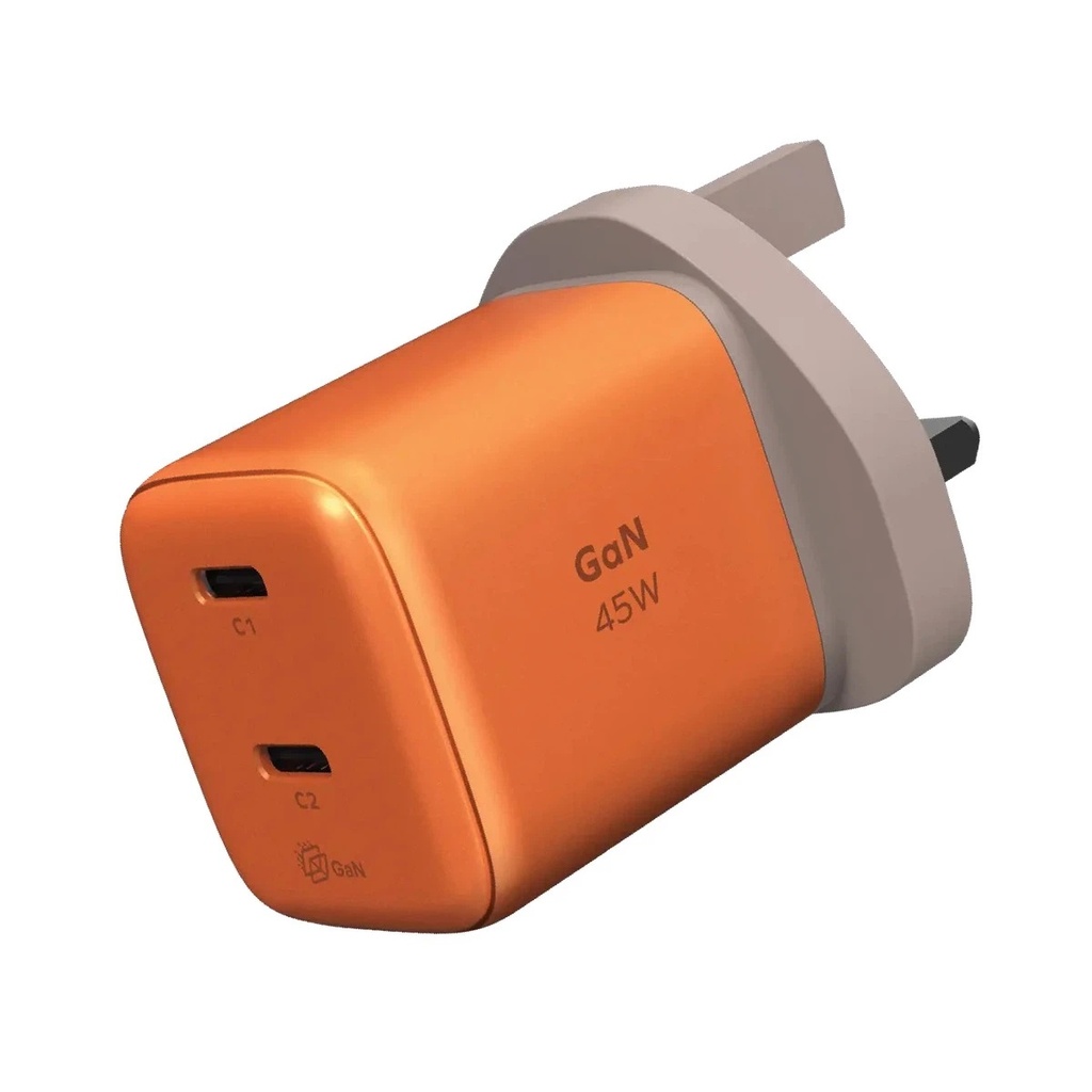 Momax 1-Charge 45W 2-Port GaN Charger 2x USB-C (UK) (Orange)
