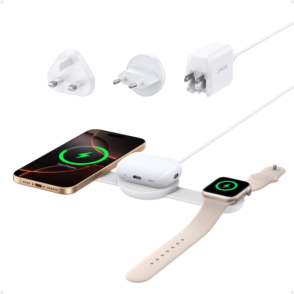 Anker MagGo Wireless Charging Station (3-in-1, Foldable Pad) White