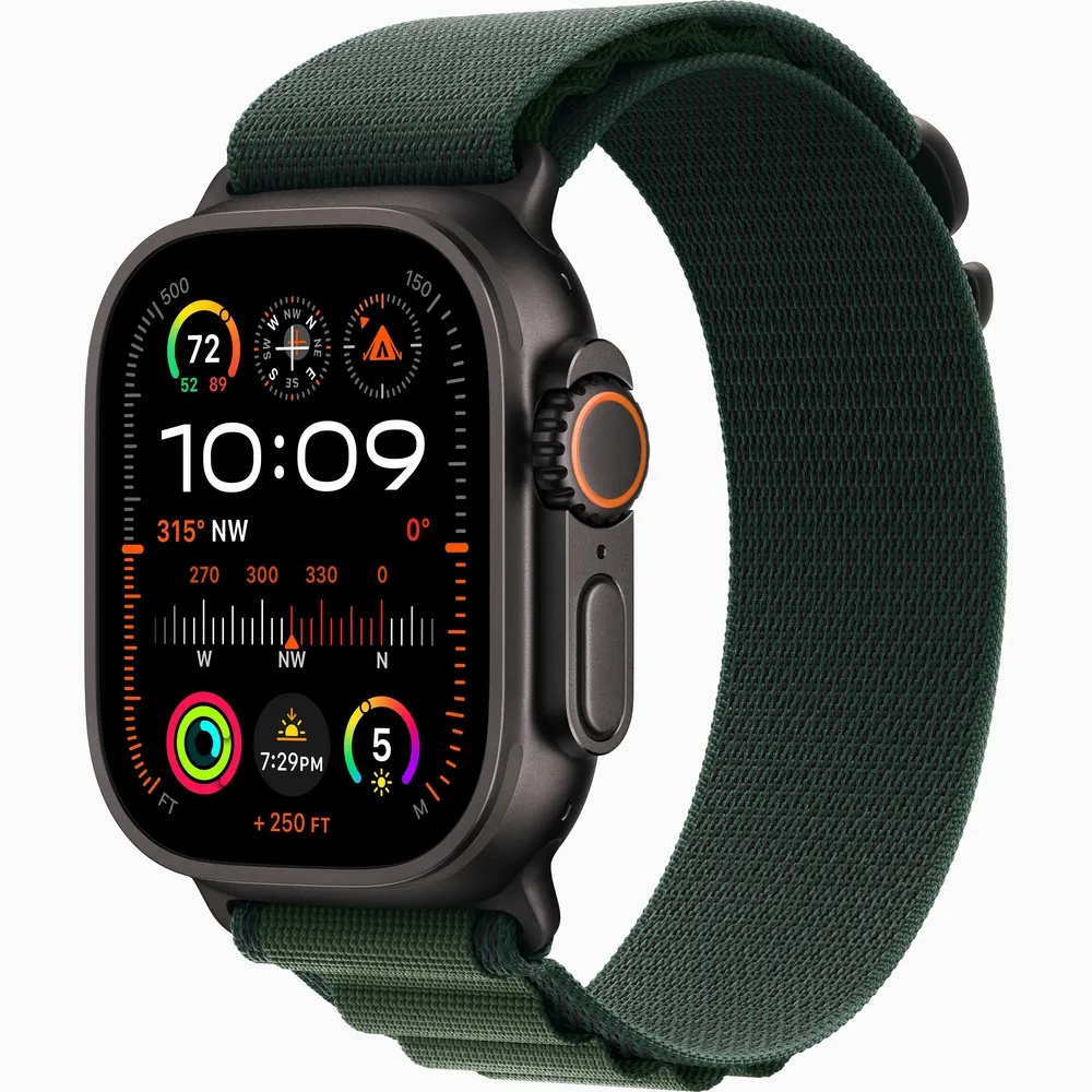 Apple Watch Ultra 2 GPS + Cellular 49mm Black Titanium with Dark Green Alpine Loop – Small