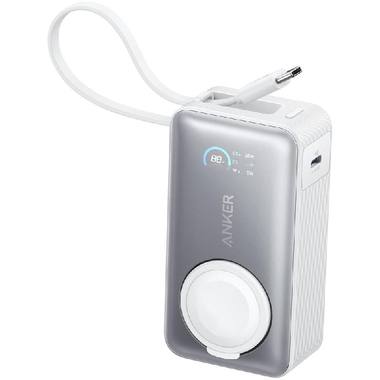 Anker MagGo Power Bank (10K, 35W, For Apple Watch, Built-In USB-C) - WHITE