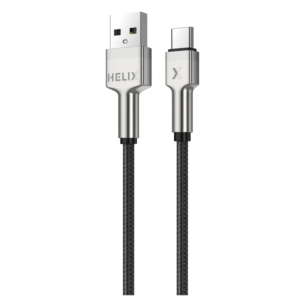 HELIX Ultra Fast Charging Zinc Alloy USB-A To USB-C Cable With Aluminum Alloy Shell, Double Nylon Braided 1.2M - HELICORD-UC