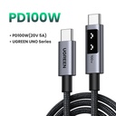 UGREEN USB 2.0 C M/M Round Cable Nickel Plating Aluminum Shell 2m (Gray Black)US261 100w