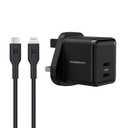 Powerology Super Compact Quick Charger With Braided USB-C To Lightning Cable 1.2m/4ft - Black
