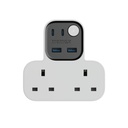 Momax 1-Charge Work Flow T-shaped Extention 2 Socket with USB (White)