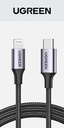 UGREEN USB-C to Lightning M/M Cable  20W Aluminum Shell Braided 1m (Black)US304